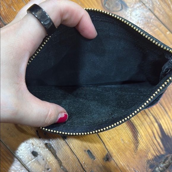 Handmade Black Leather Wallet Clutch Pouch with Artistic Floral Design - Picture 5 of 5